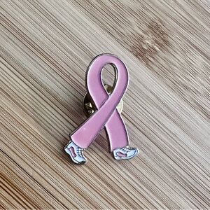 Pink Breast Cancer Awareness Ribbon Lapel Pin with Walking Shoes Walk for a Cure